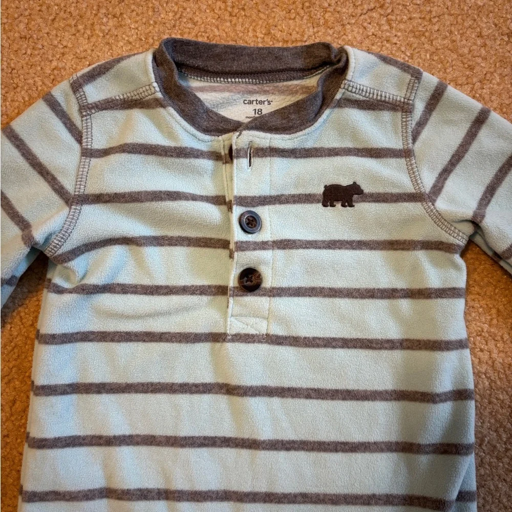 Carter’s Fleece Striped Blue and Gray Kids One Piece Size 18 Months